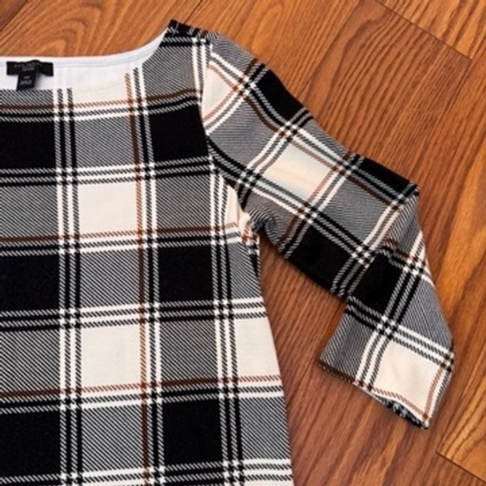Ann Taylor Factory Petite Plaid Shift Dress Black White Tan XSP 544454 - Picture 4 of 8